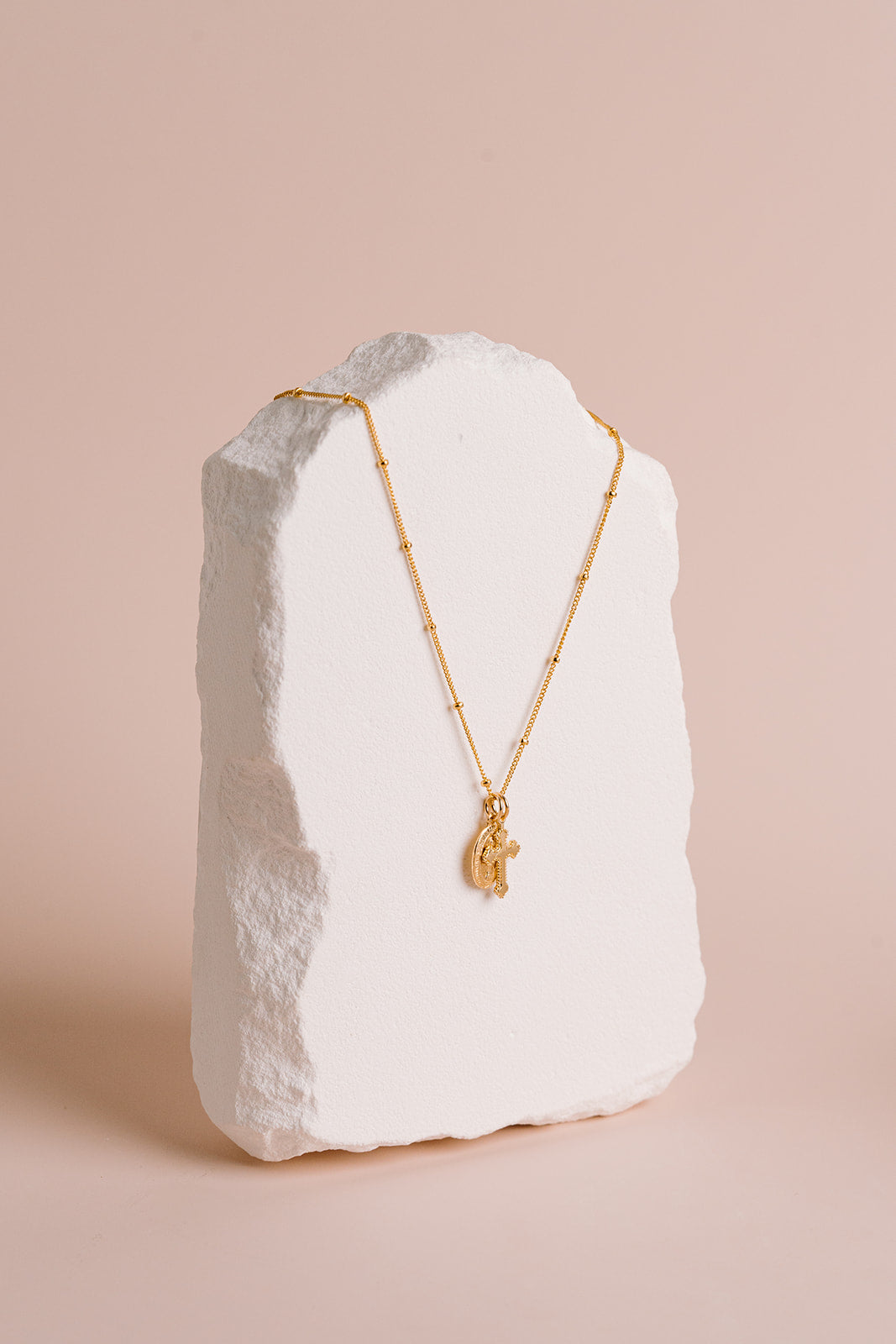 Oval Mary & Cross Necklace
