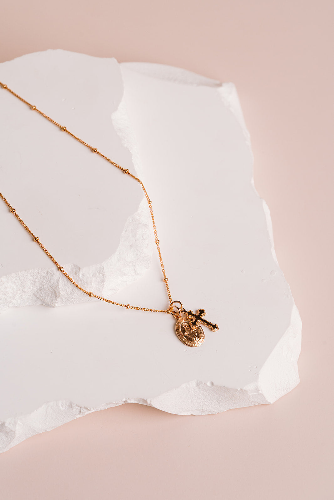 Oval Mary & Cross Necklace