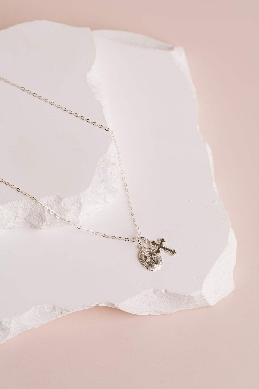 Oval Mary & Cross Necklace