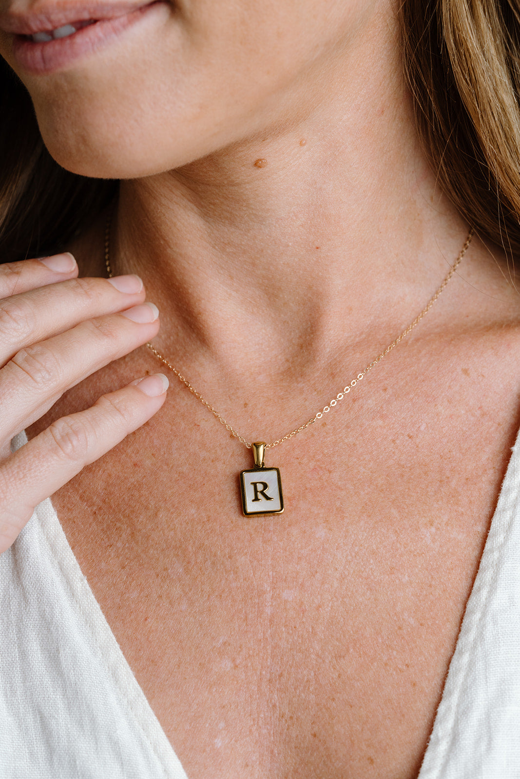 Mother of pearl initial necklace